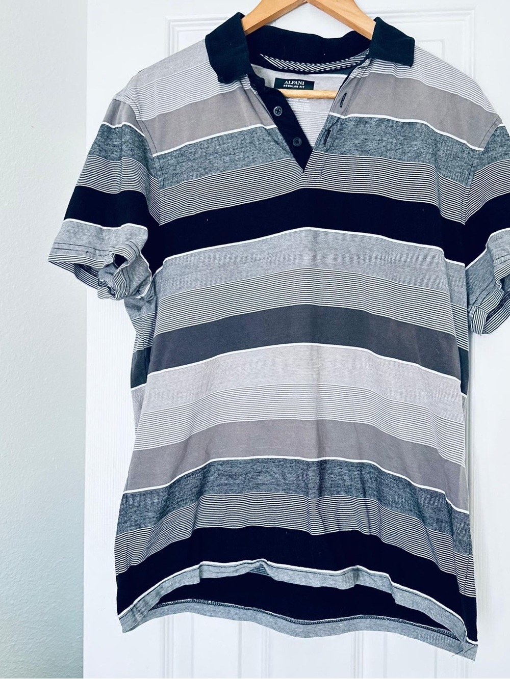 Alfani Men’s Black and Gray Striped Polo
